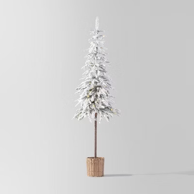 6' Pre-lit LED Dewdrop Downswept Flocked Balsam Fir with Basket Artificial Christmas Tree Warm Wh... | Target