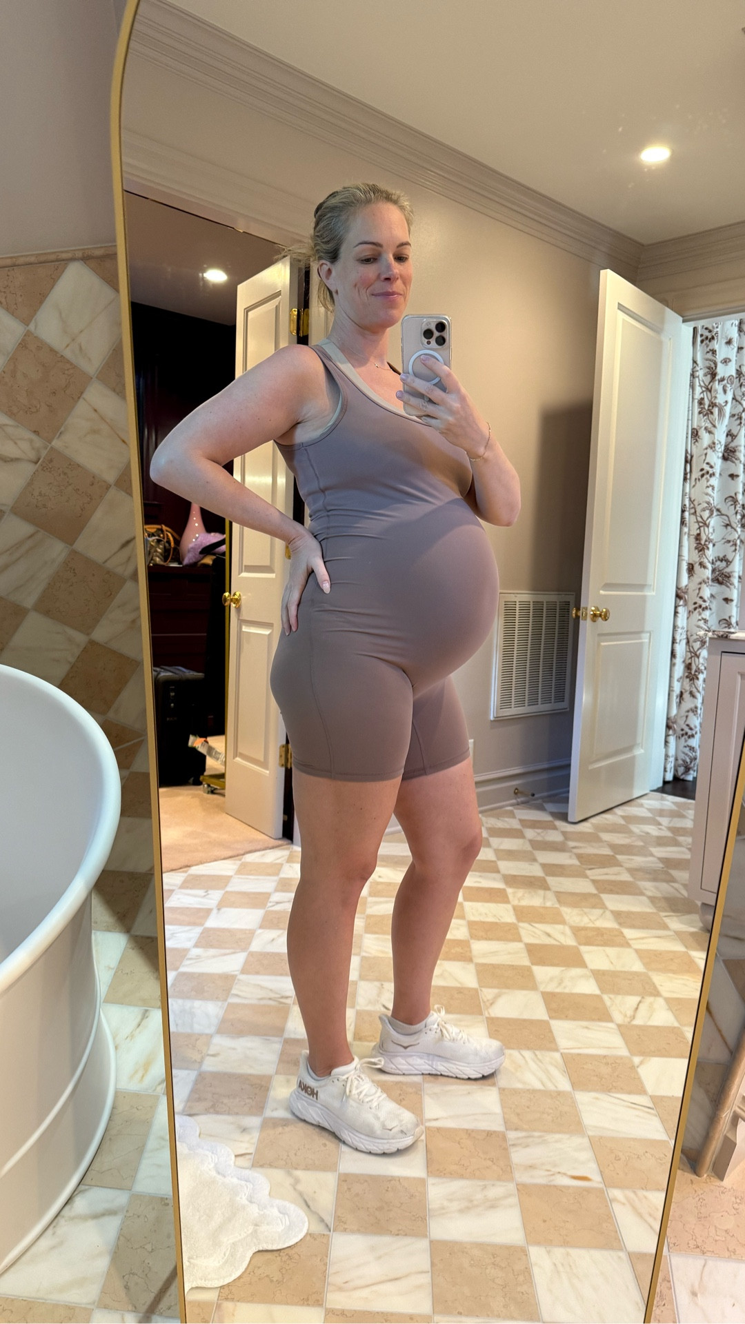 Maternity athleisure pieces that are all on sale right now! This onesie is under $19 and so soft and comfortable 🙏🏻 linking a few of my faves including an a set with a nursing sports bra that is amazing! 

#LTKFindsUnder50 #LTKSaleAlert #LTKBump