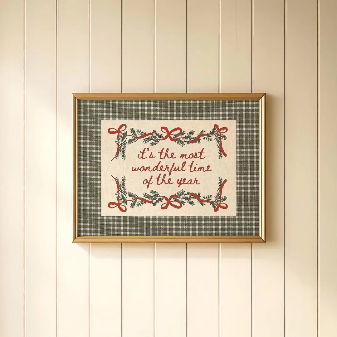Plaid Christmas Quote Print: Most Wonderful Time of the Year | Holiday Typography Wall Art | Coun... | Etsy (US)