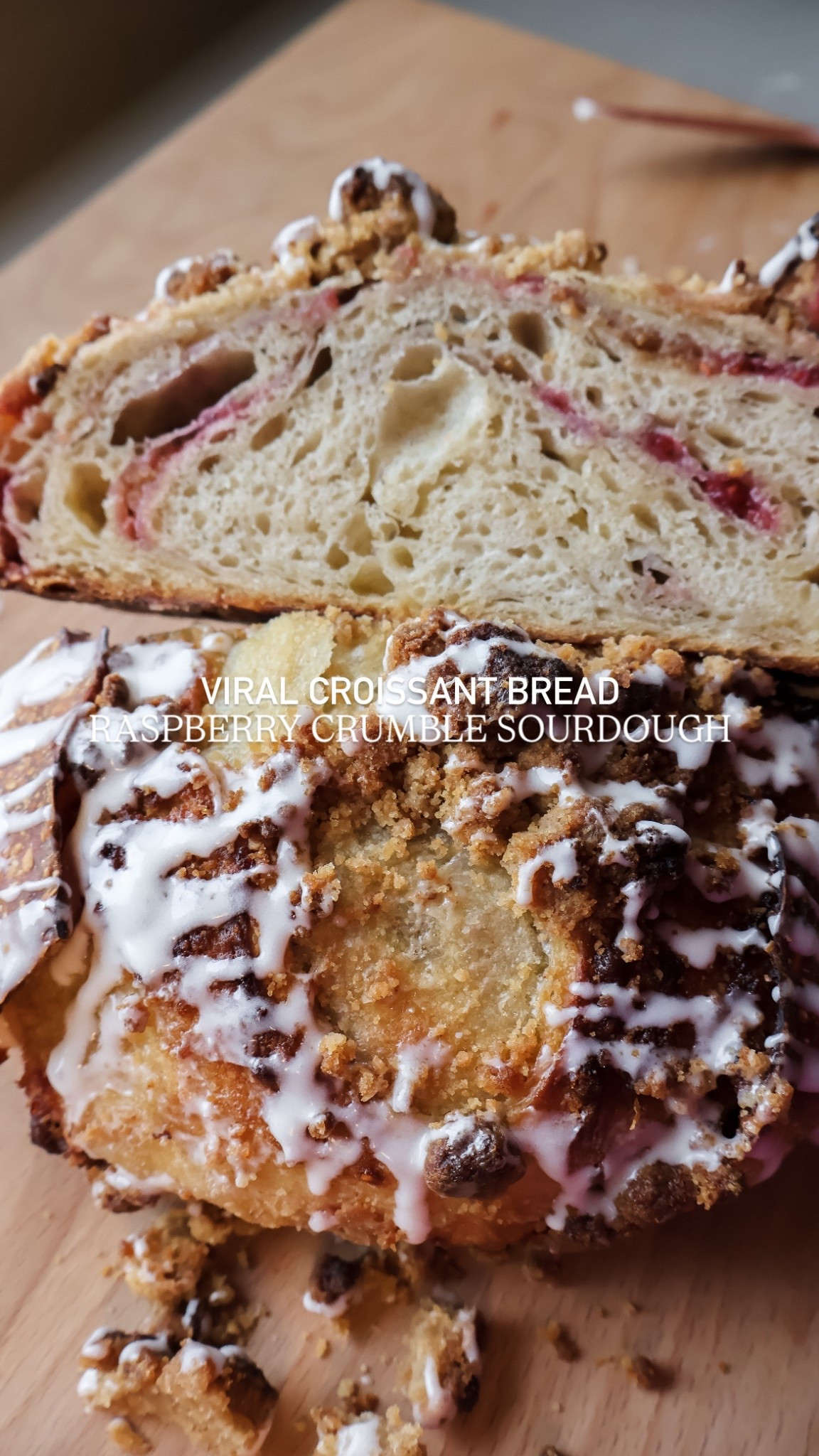 This Raspberry Crumble Croissant Sourdough Loaf is a fun twist on the Viral Croissant Sourdough loaf. 

Recipe: https://kaylazenner.com/raspberry-crumble-croissant-sourdough-loaf/