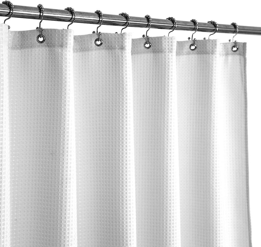 Extra Long Shower Curtain with 84 inch Height, Fabric, Waffle Weave, Hotel Luxury Spa, Water Repe... | Amazon (US)