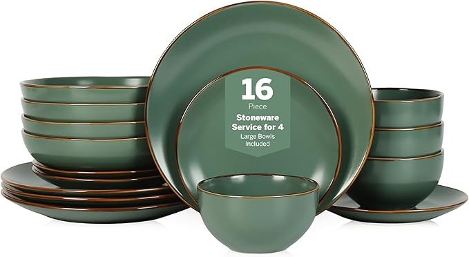 Stone Lain Brasa Modern Stoneware 16 Piece Dinnerware Sets, Plates and Bowls Sets, Dish Set for 4... | Amazon (US)