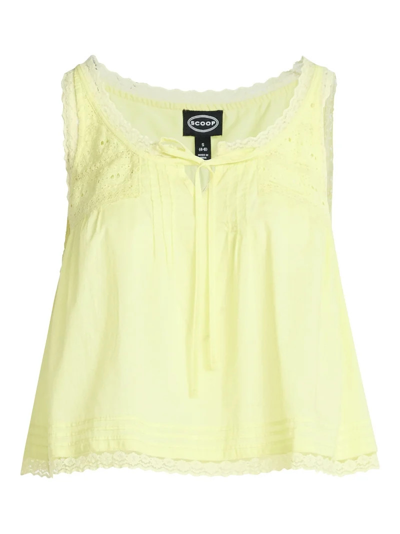 Scoop Women's and Women's Plus Flowy Cotton Tank Top with Lace Trim, Sizes XS-4X | Walmart (US)