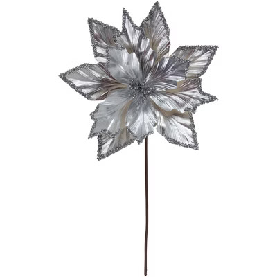 Northlight 24" Metallic Silver Poinsettia Christmas Stem Spray | Target