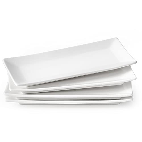 LIFVER Serving Platter, White Rectangle Serving Plate, 10 Inches Sushi Plate, Ceramic Long Serving Tray for Dinner, Parties, Dessert, Appetizer, Dishwasher Microwave Safe, Set of 4 | Amazon (US)