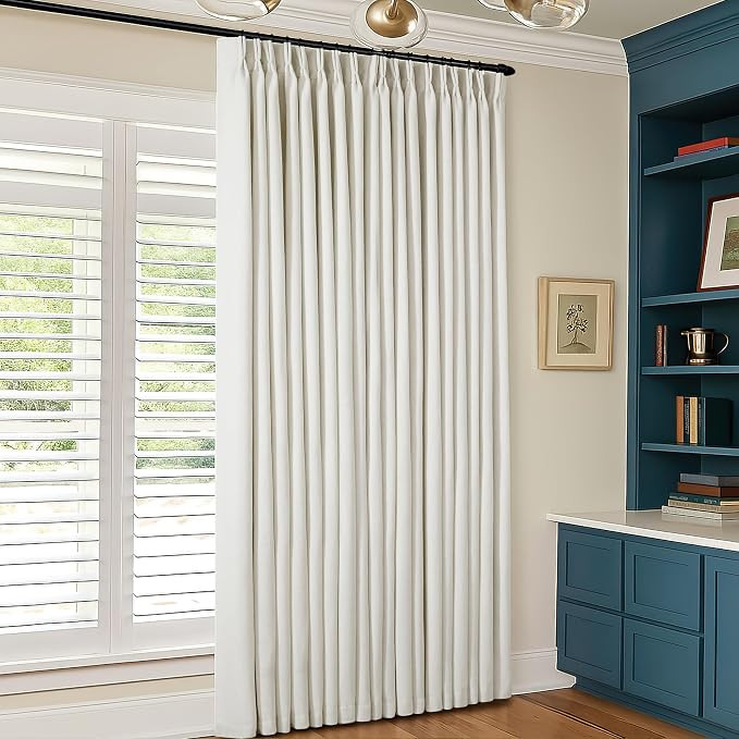 90 Inch Pinch Pleated Linen 100% Blackout Curtains Extra Wide Natural 60x90 | Amazon (US)