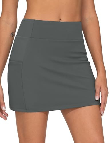 THE GYM PEOPLE Women's High Waisted Golf Skorts Tennis Mini Athletic Active Skirts Built-in Shorts with 3 Pockets Dark Grey | Amazon (US)