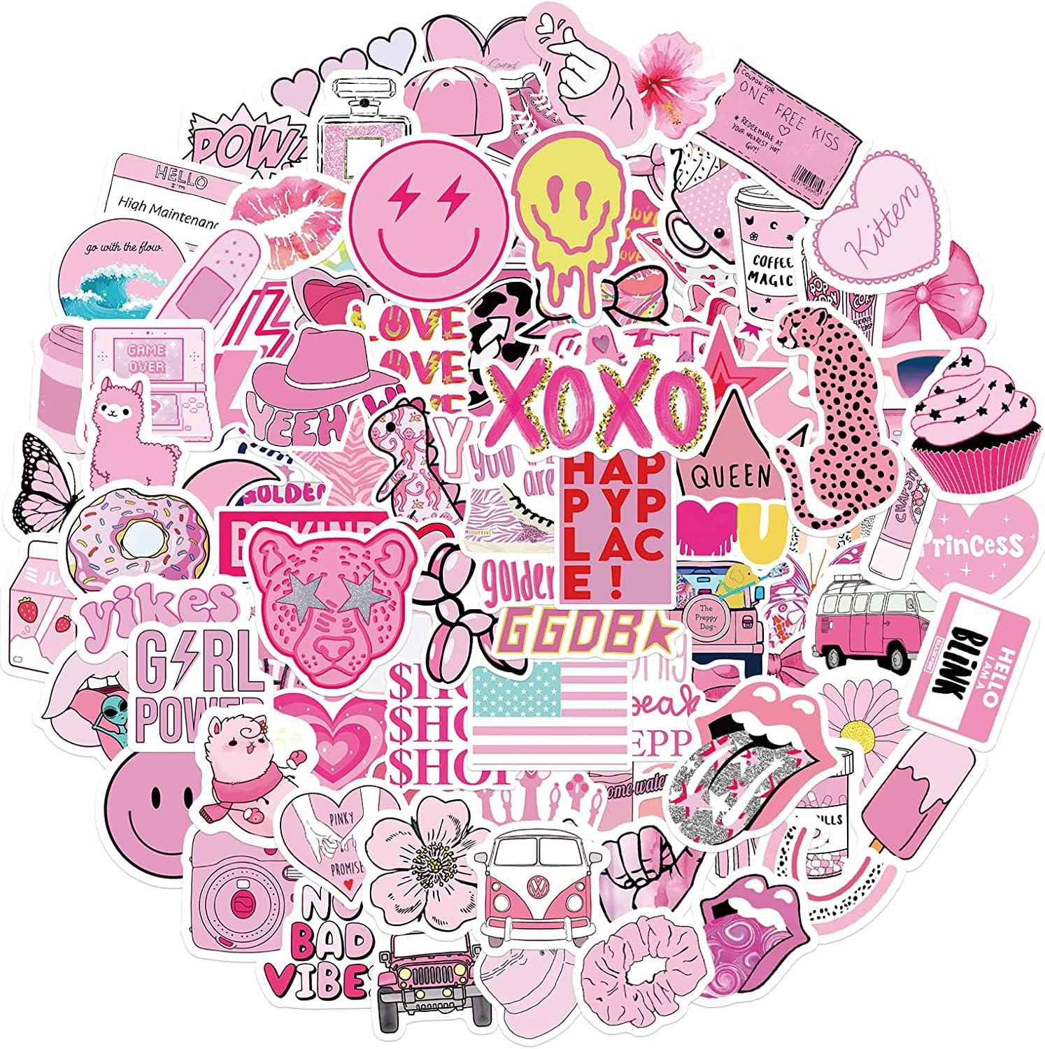 102 Pcs Preppy Stickers Vinyl Aesthetic Waterproof Stickers Adorable Decor Supplies Pink Party Su... | Amazon (US)
