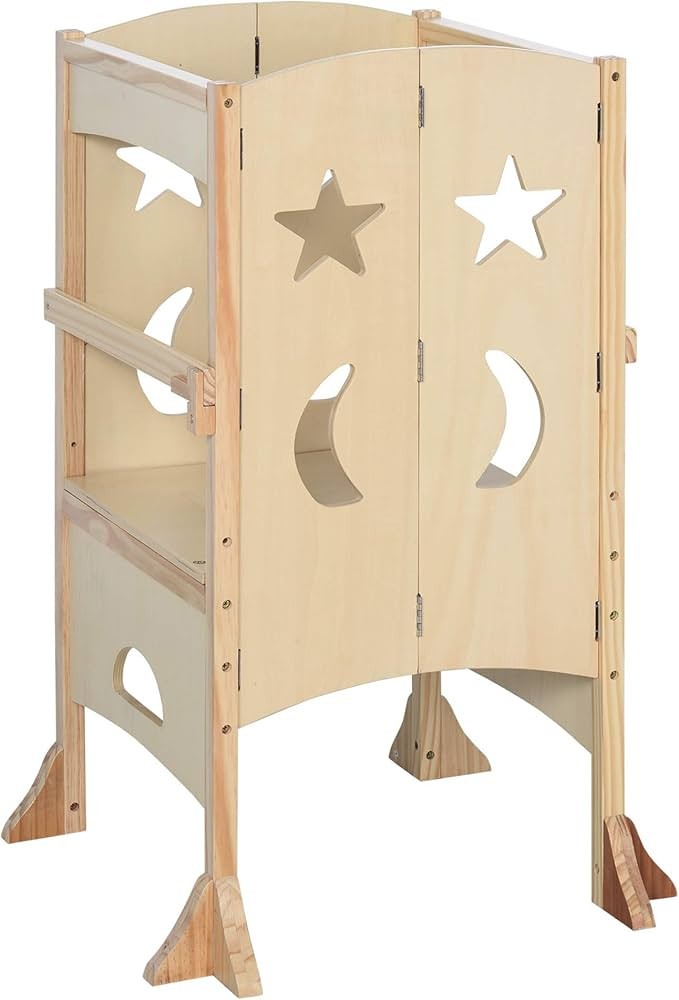 Qaba Wooden Kitchen Step Stool for Kids, Foldable Toddler Tower, Helper Stool for Kitchen Counter... | Amazon (US)