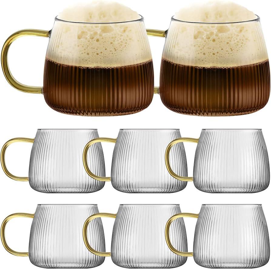 8 Pcs Glass Coffee Mugs 12.5 oz Clear Mugs for Hot Beverages Ribbed Espresso Cups Glass Coffee Cu... | Amazon (US)