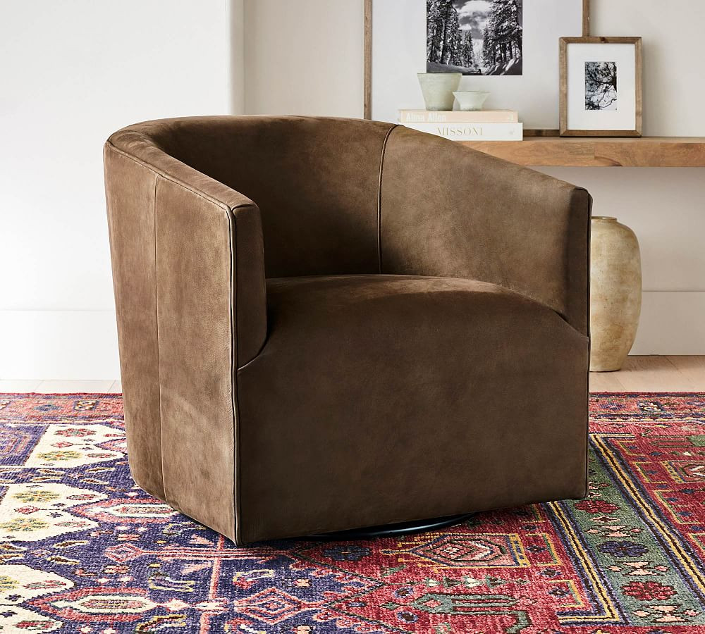 Baldwin Leather Swivel Armchair | Pottery Barn (US)