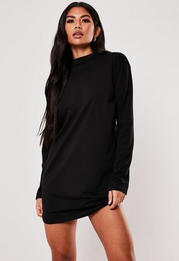 Black Basic Long Sleeve T Shirt Dress | Missguided (US & CA)