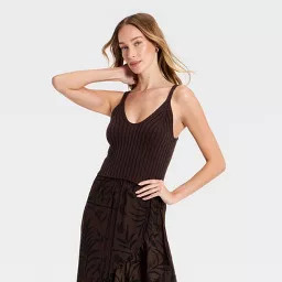 Women's Cotton Sweater Tank Top - A New Day\u2122 Brown S | Target