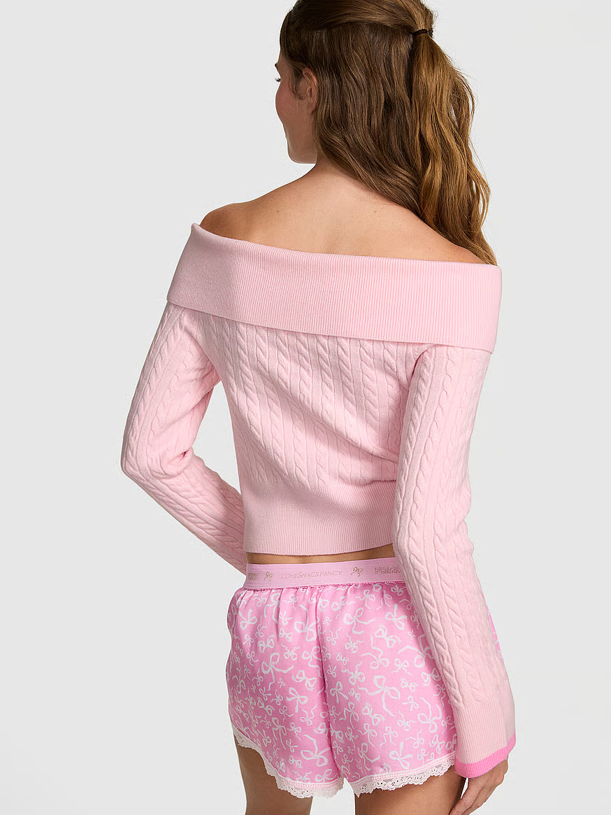 Buy PINK x LoveShackFancy Oﬀ-the-Shoulder Sweater, Pink Tulip - Order Sweaters online - PINK US | Victoria's Secret (US / CA )