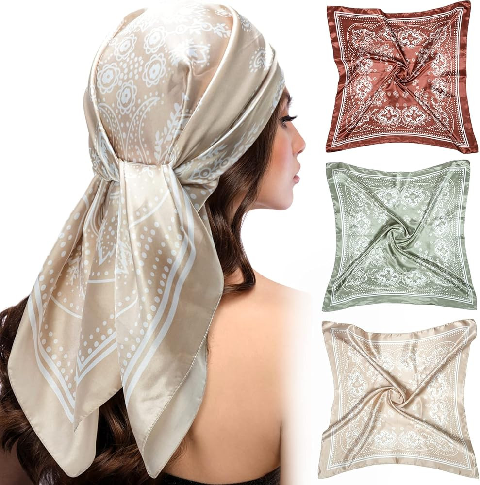35” Satin Large Head Scarves - 3PCS Silk Bandana Like Neck Scarf Hair Sleeping Wraps Lightweigh... | Amazon (US)