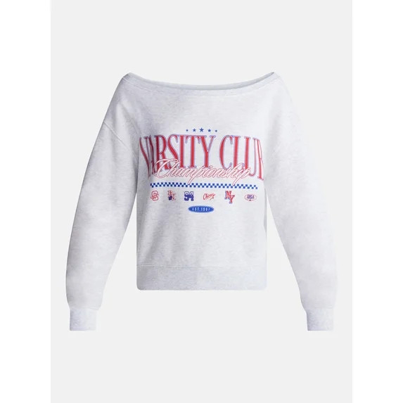 No Boundaries Off Shoulder Sweatshirt with Long Sleeves, Women’s Sizes XXS-4X | Walmart (US)