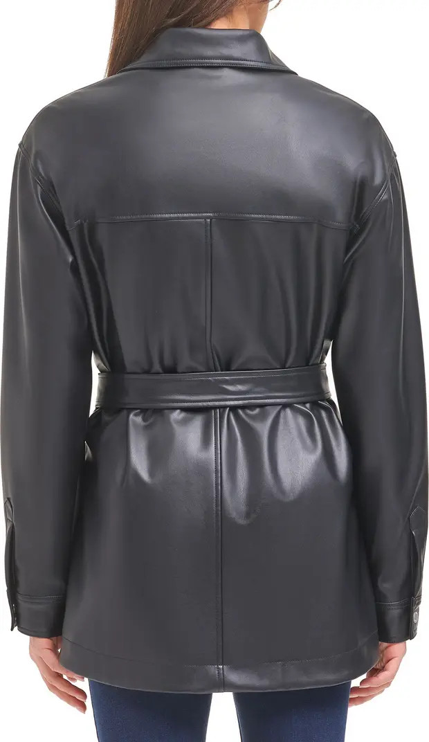 Faux Leather Belted Shirt Jacket | Nordstrom