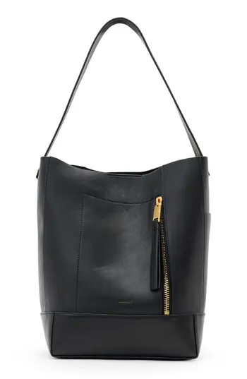 AllSaints Alba Leather Hobo Bag in Black Leather at Nordstrom Rack | Nordstrom Rack