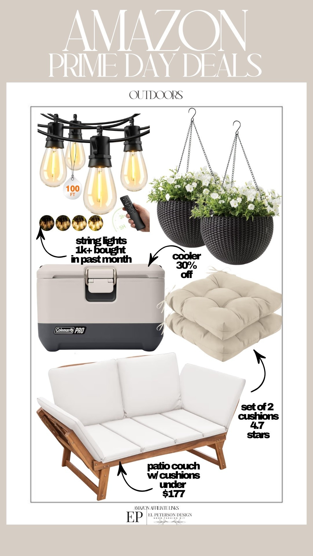 Amazon Prime Day Deals
Outdoor couch
Cooler
Cushions
String lights
Planter holder

#LTKHome #LTKSaleAlert