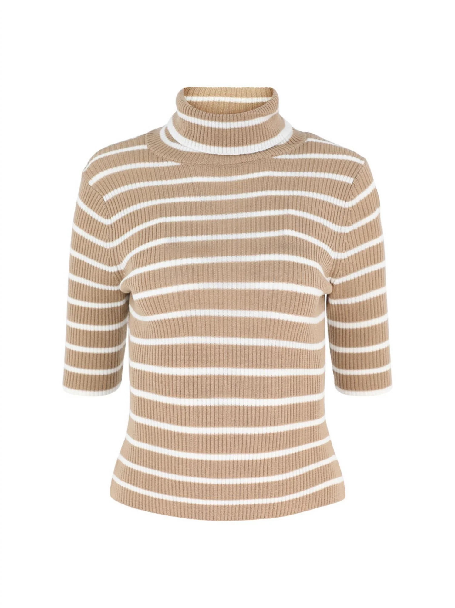 Women's Katrina Turtleneck Neck Sweater In Khaki/ivory | Shop Simon