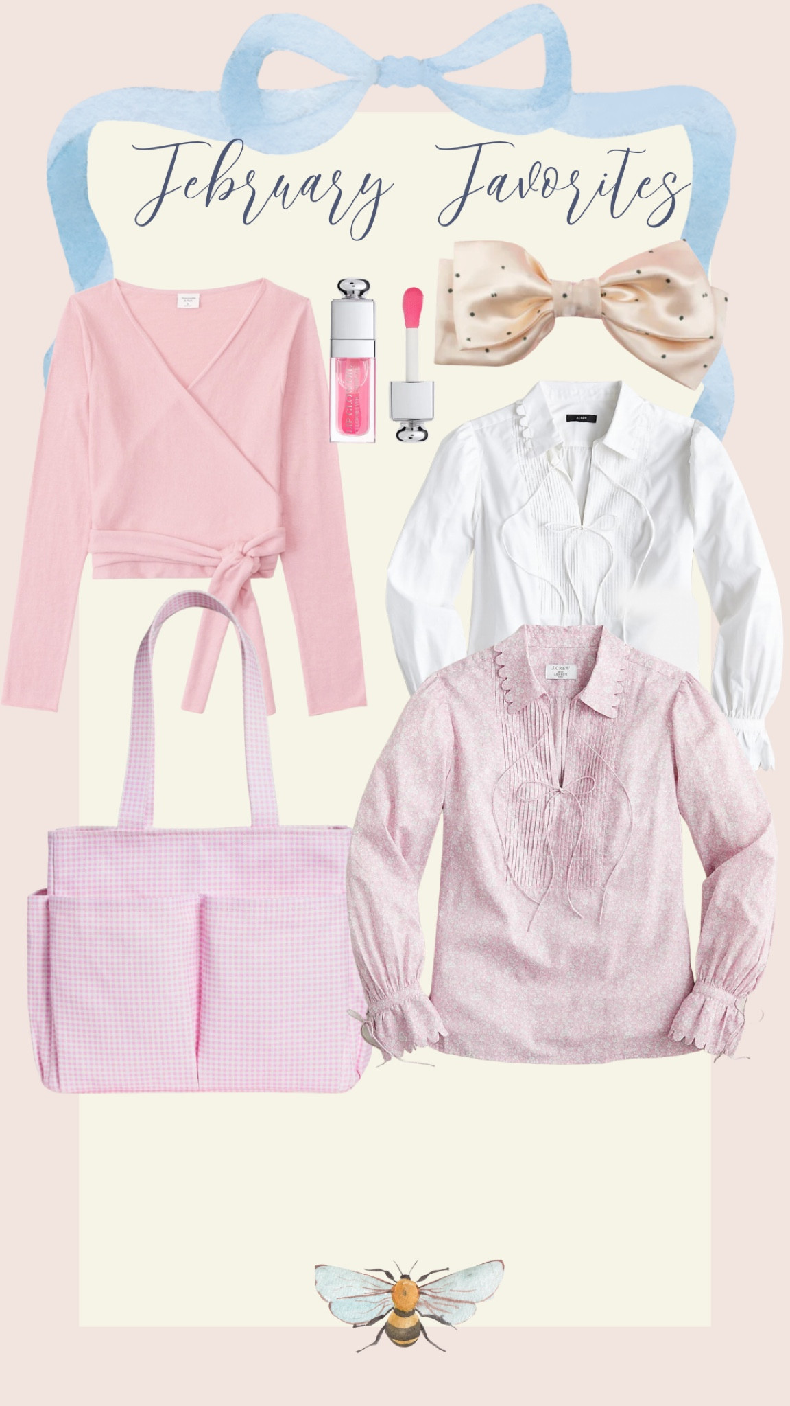 February favorites, wrap cardigan, ballet wrap cardigan, hair bow, woman’s hair bow, satin hair bow, lip oil, floral blouse, spring blouse, scalloped blouse, canvas tote

#LTKSale #LTKstyletip #LTKunder100