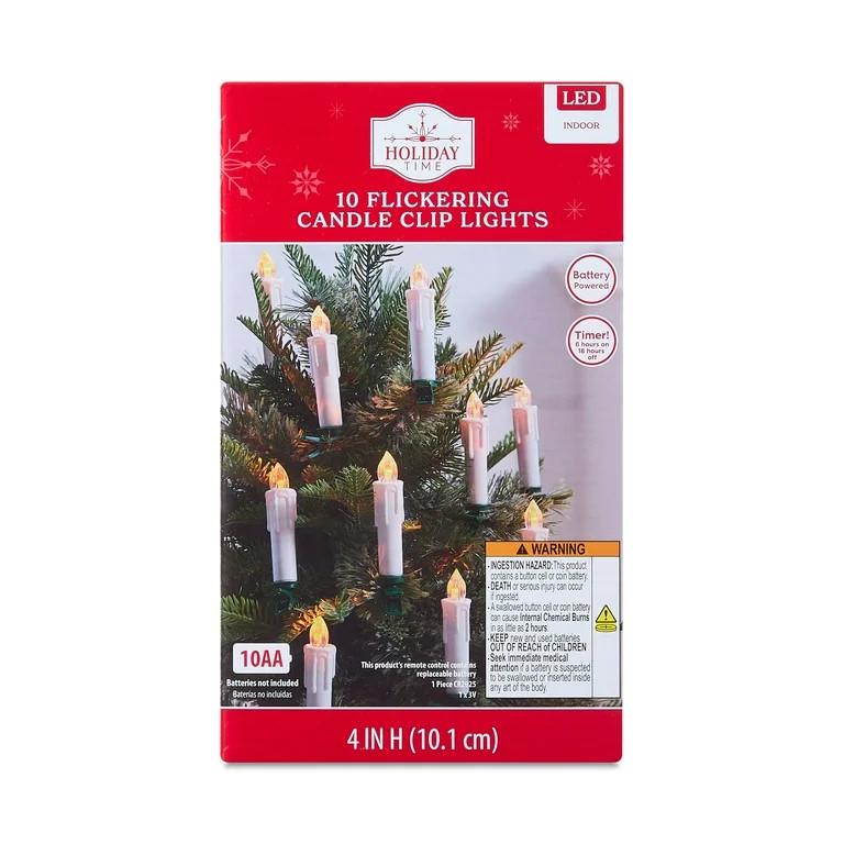 10 Count Battery-Operated White Cordless LED Clip Christmas Candles Ornament with Remote, by Holi... | Walmart (US)