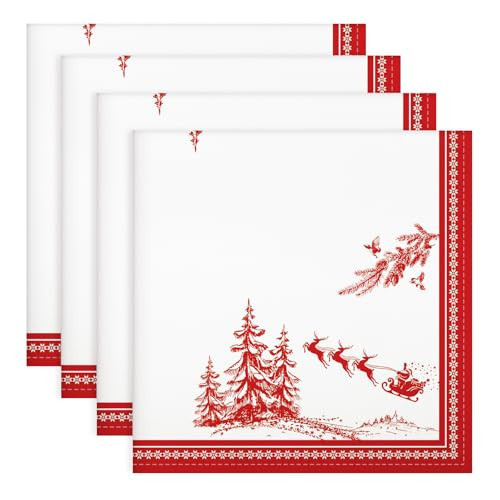 Arquiel Christmas Pine Tree Napkins, 18×18 Inch Santa Dinner Cloth Napkins Set of 4, Washable Cotton Soft Absorbent Square Napkins for Dining Kitchen Party Wedding Decoration | Amazon (US)