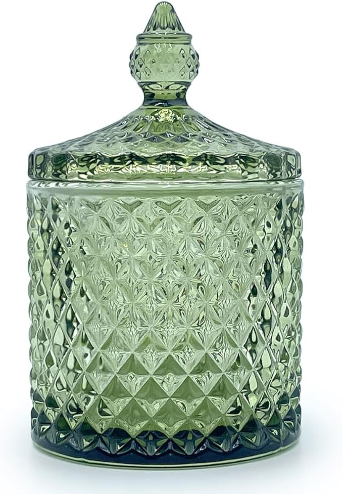 Colorful Glass Jar With Lid,Candy Cookie Jars,Jewelry Box,Christmas Decorative Jar(Olive Green) | Amazon (US)