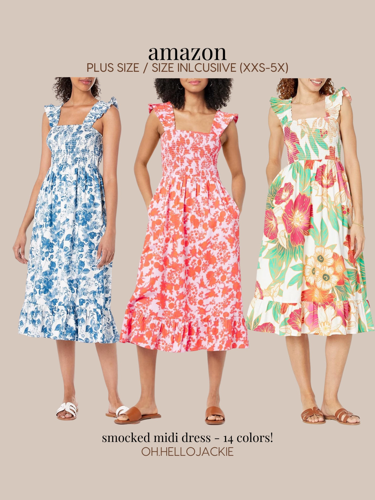 Affordable AMAZON finds! Plus size and size inclusive - XXS to 3X, 4X, 5X TRUE TO US SIZES.

Smocked midi dress is fun and colorful patterns. So many options in addition to the ones shown here!

Fluttery cap sleeve midi maxi long tiered dress, blue and white floral, pink and orange tropical print, large flower pink blue and white

#LTKFindsUnder100 #LTKMidsize #LTKPlusSize