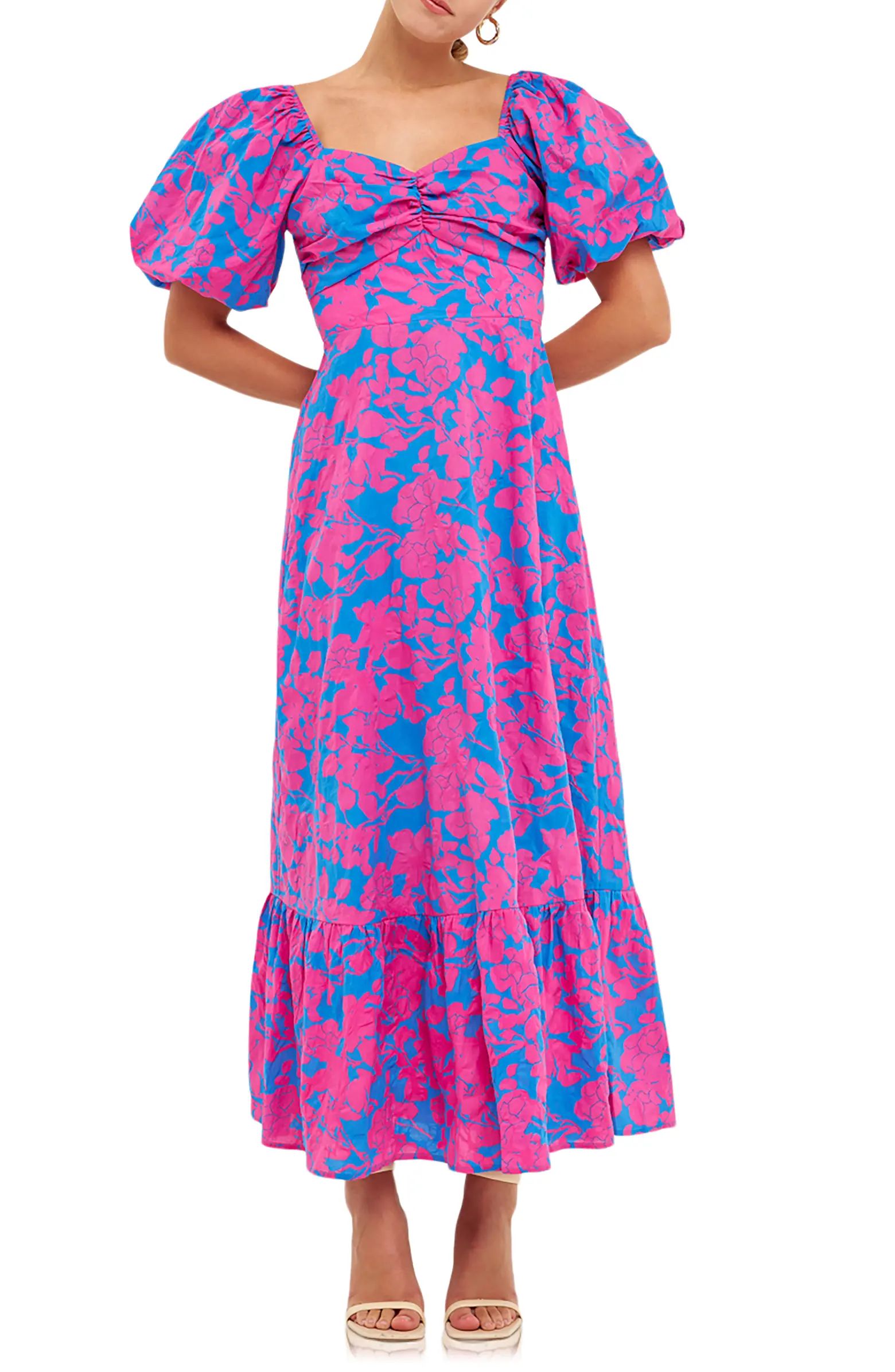 Floral Puff Sleeve Tie Back Maxi Dress | Nordstrom