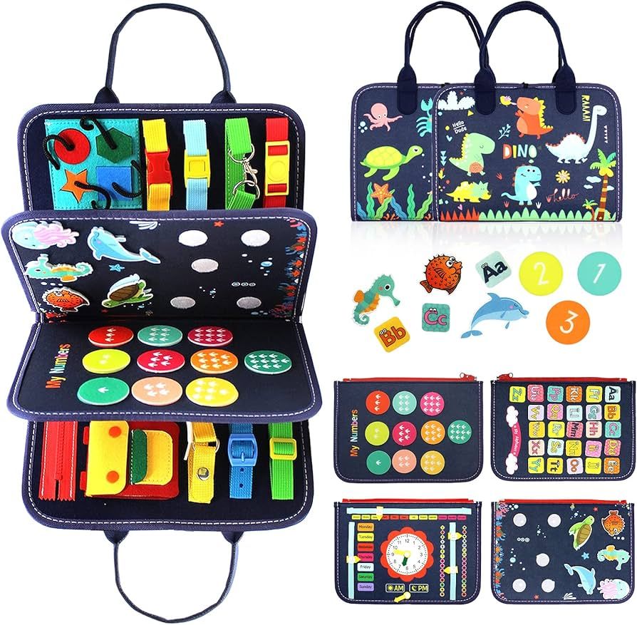 Qizfun Busy Board Montessori Toys for 2 Year Old Boy Birthday Gift, Educational Sensory Toys for ... | Amazon (US)