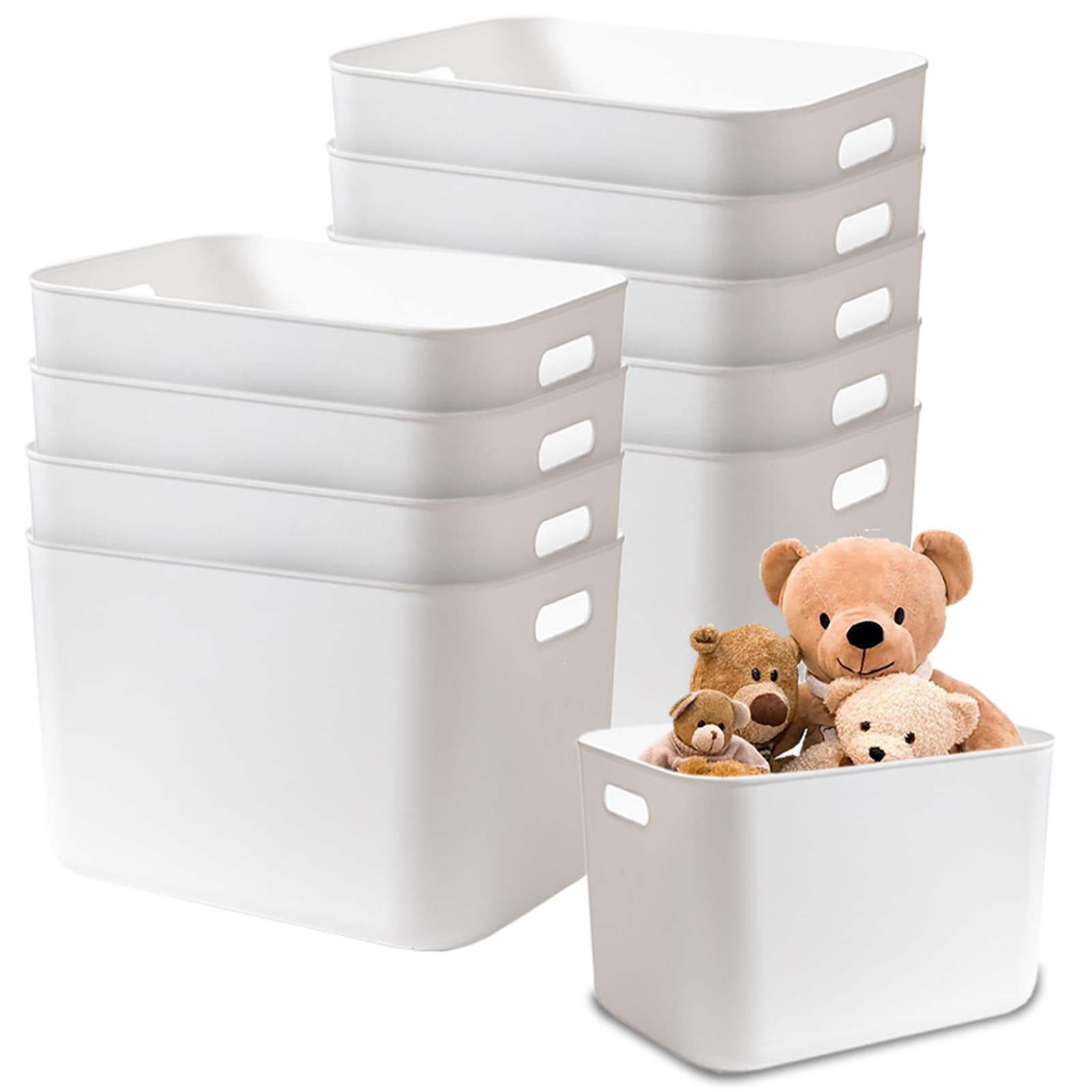 10 Pcs Plastic Storage Bins White Storage Box with Handle, Stackable Storage Containers Organizat... | Amazon (US)