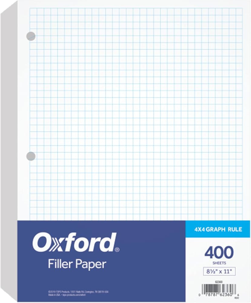 Oxford Filler Paper, 8-1/2" x 11", 4 x 4 Graph Rule, 3-Hole Punched, Loose-Leaf Paper for 3-Ring ... | Amazon (US)