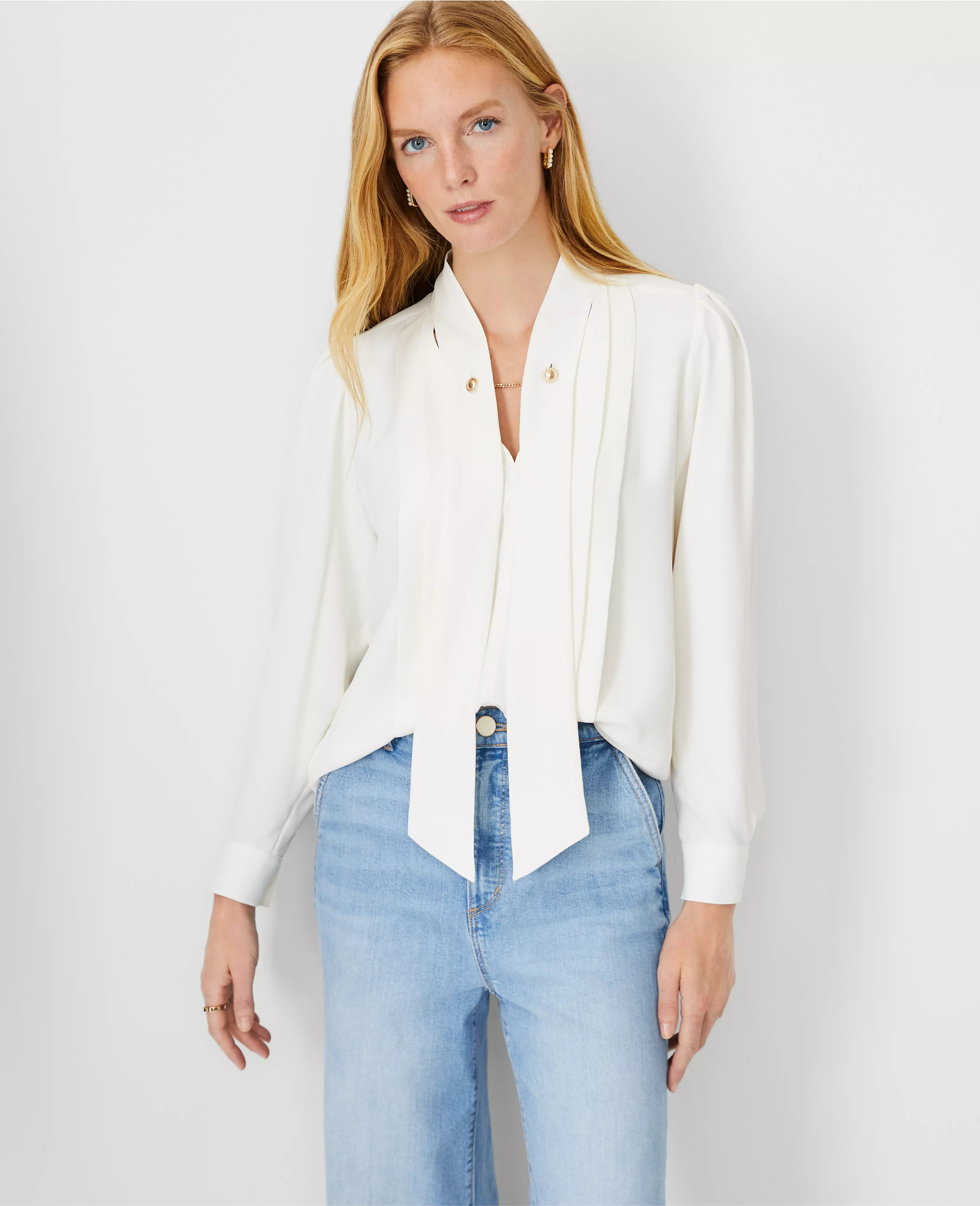 Petite Chain Tie Neck Popover | Ann Taylor (US)