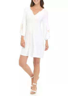 Cupio Women's Lace Sleeve Split Neck Dress, White, Medium | Belk