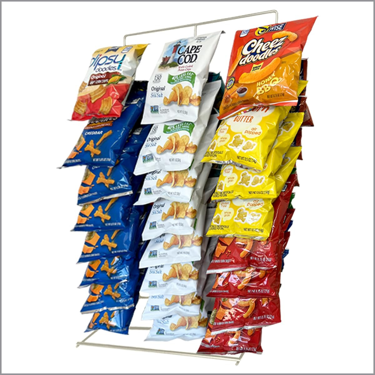 Snack Rack Countertop Display Stand, Metal, 3 Rows, 45 Clips, Off-White, holds Potato Chips Bags,... | Amazon (US)