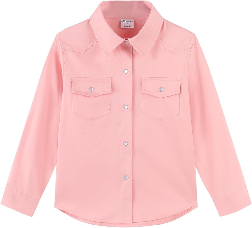 Noomelfish Girls Button Down Western Shirt Cowgirl Long Sleeve Blouse Tops (5-12 Years) | Amazon (US)