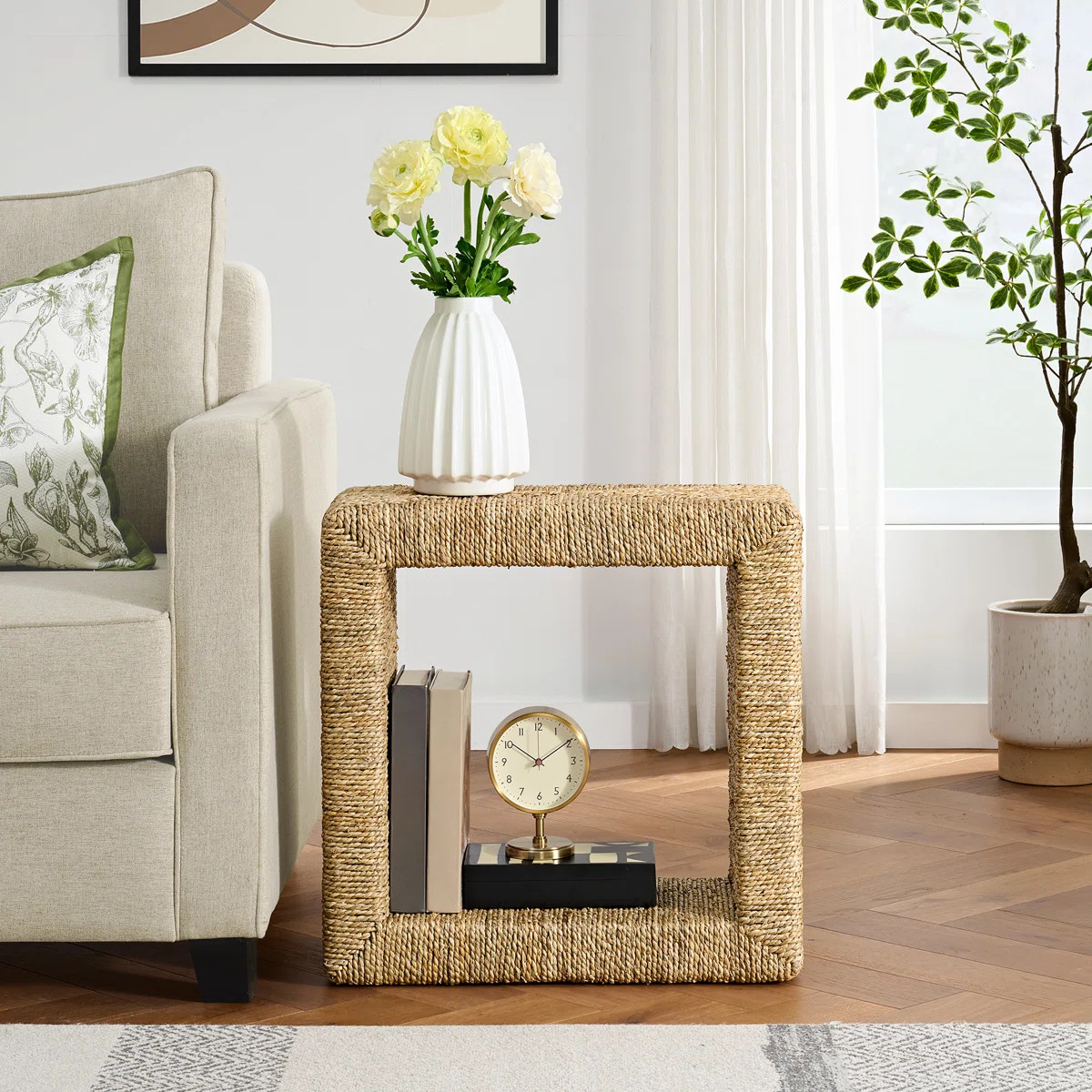 Colston Natural Seagrass Cube Accent End Table | Wayfair North America