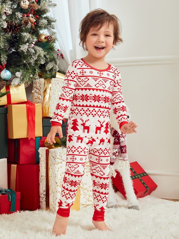 Boys 1set Christmas Elk & Geo Print PJ Set | SHEIN