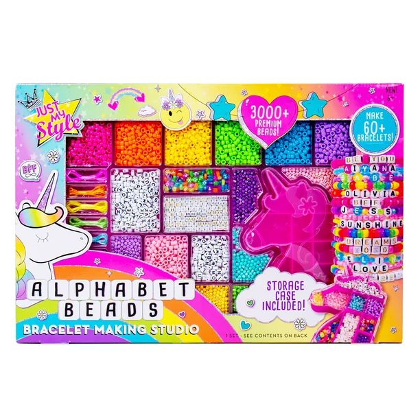 Just My Style Alphabet Beads Bracelet Making Studio with Unicorn Storage Case, Over 3000 Beads, M... | Walmart (US)