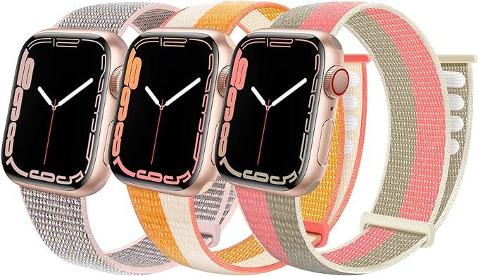 Geoumy 3 Pack Sport Nylon Bands Compatible with Apple Watch 44mm 40mm 41mm 42mm 38mm 45mm, Stretc... | Amazon (US)