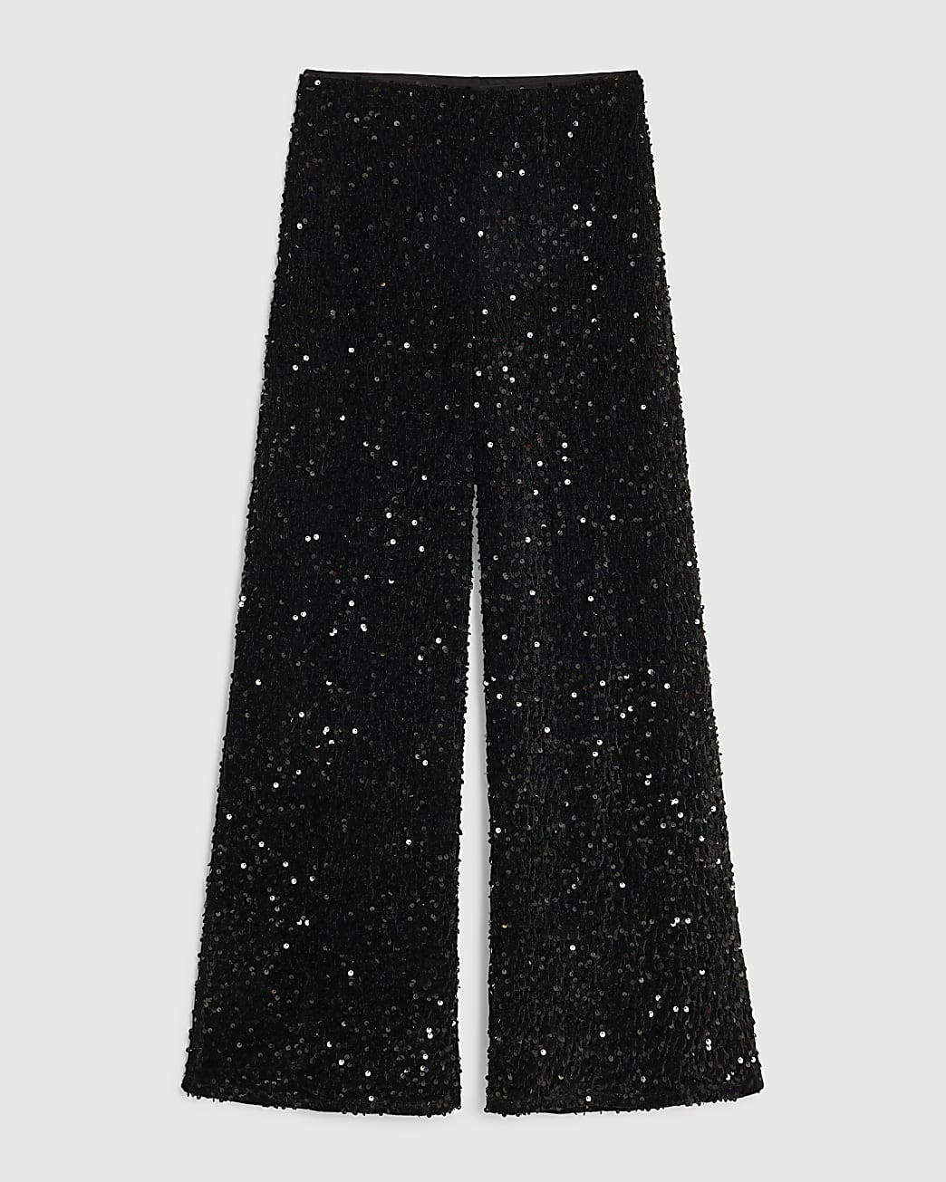 Black Pull On Velvet Sequin Trousers | River Island UK & IE