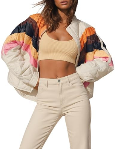 KGGT Women's Puffer Quilted Jackets Lightweight Padded Coat Long Sleeve Zip Up Outerwear with Poc... | Amazon (US)