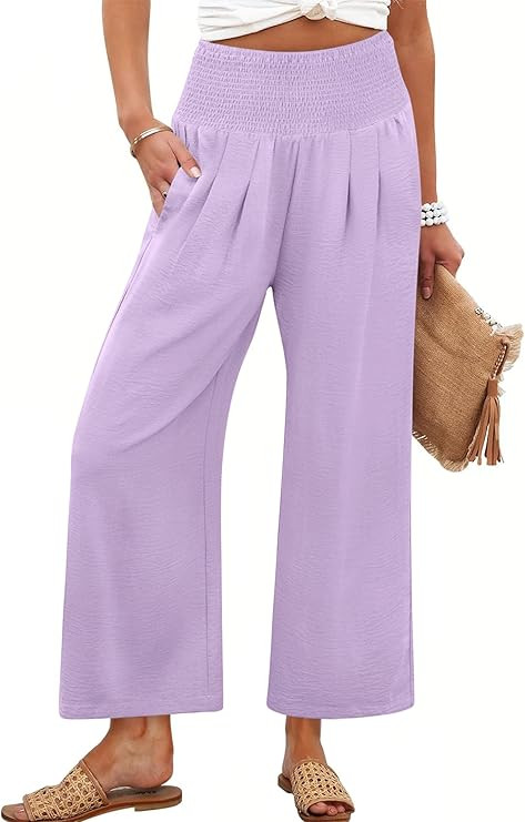 ANRABESS Womens Pants Wide Leg High Waisted Palazzo Pants Summer Flowy Beach Lounge Casual Trouse... | Amazon (US)