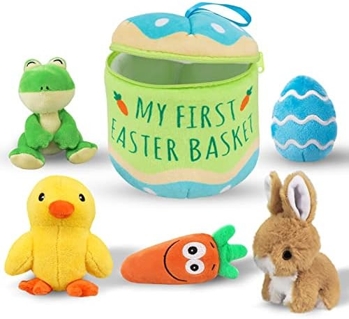 Bunny Chorus My First Easter Basket Playset, 6ct Stuffed Plush Bunny Chick Carrot Egg Frog for Baby  | Amazon (US)