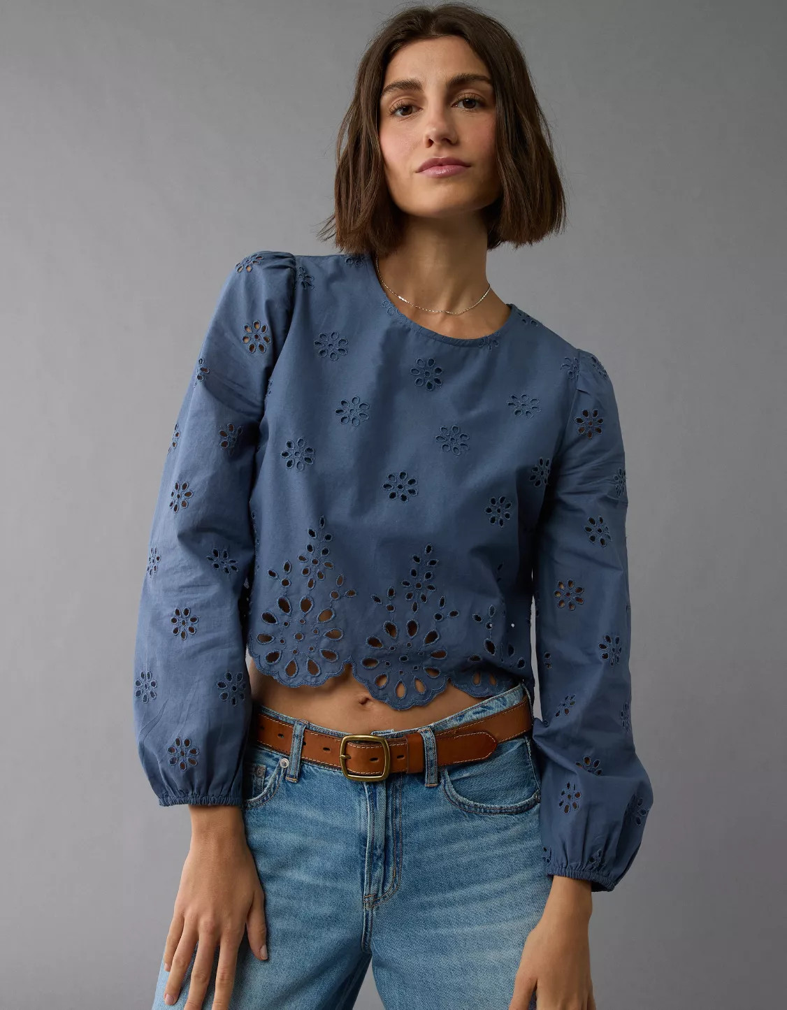AE Long-Sleeve High Neck Crop Top | American Eagle Outfitters (US & CA)