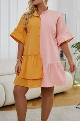 'Evelyn' Color Block Full Size Shirt Dress | Goodnight Macaroon