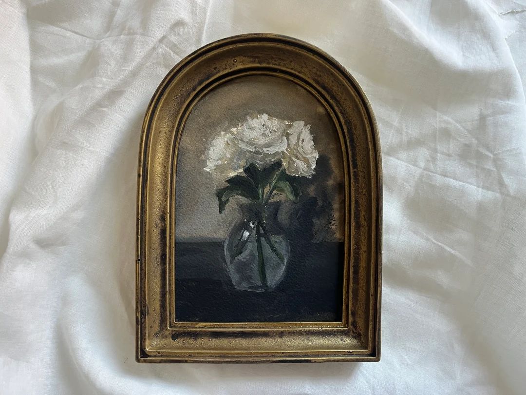 Vintage Framed Still Life Vase and Flowers, Original Handmade Watercolor Painting in Handmade Gol... | Etsy (US)