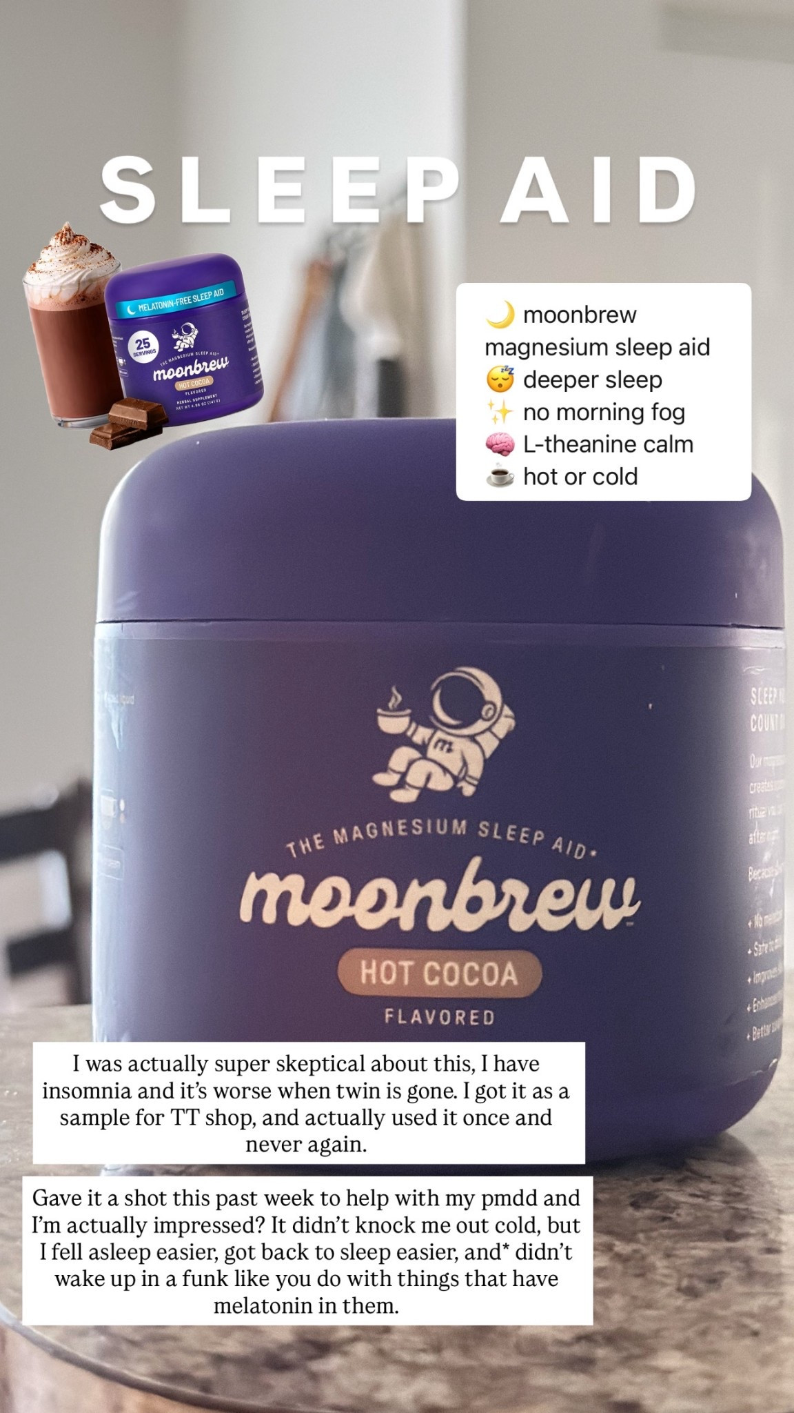 Melatonin free* sleep aid that tastes like hot chocolate!
Sleep aid
L-theanine 


#LTKActive #LTKmomlife #LTKselfcare