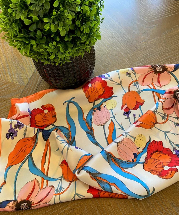 Square Floral Scarf / Head Neck Scarf / Bandana / Satin Soft | Etsy | Etsy (US)